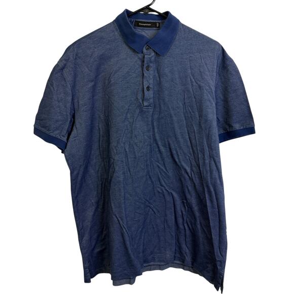 Ermenegildo Zegna Polo Shirt Blue Mens L/XL Short Sleeve Button Up Designer - Picture 1 of 9